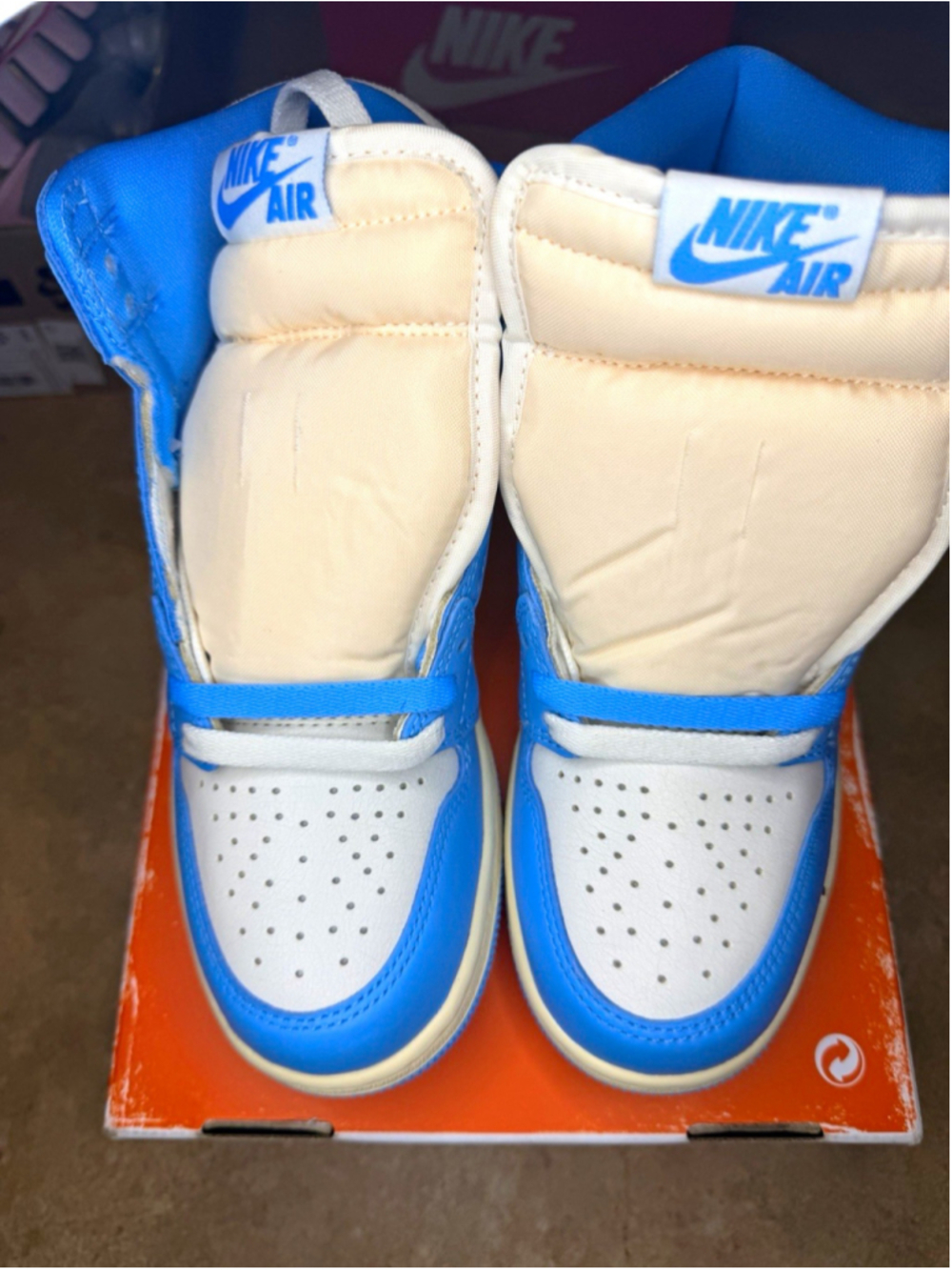 Nike Air Jordan 1 High Top Leather Sneakers Blue/White Unisex Kids US 4